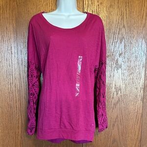 PINK Victoria's Secret Fuchsia Long Sleeve Top with Aztec Sleeve Print